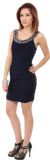 Ruched Short Dress With Beaded Work in Navy