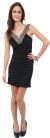 Ruched Short Dress With Embellished Neckline in Black