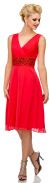 Main image of V-Neck Knee Length Formal Party Dress with Pleating 