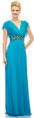 V-Neck Long Formal MOB Dress with Flutter Sleeves in Dark Turquoise