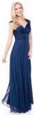 Main image of V-Neck Long Formal Dress with Cap Sleeves & Front Slit