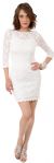 Floral Pattern Lace Short Party Dress with 3/4 Sleeves in Ivory