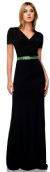 Main image of Short Sleeve V-neck Beaded Waist Long Formal Dress