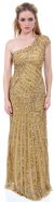 Full Length Sophisticated Sequined Evening Gown in Gold color