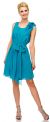 Main image of Pleated Short Party Dress with Floral Shoulder & Waist Sash