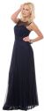 Sheer Neckline Metallic Long Formal Evening Dress in Navy
