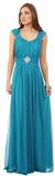 Scoop Neck Broad Straps Shirred Long Formal Bridesmaid Dress in Jade Green