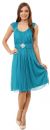 Scoop Neck Broad Shirred Short Bridesmaid Party Dress in Jade Green