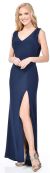 Main image of V-Neck Front Slit Jersey Formal Long Dress with Cowl Back