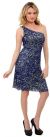 Hand Beaded and Sequined One Shoulder Short Dress in Royal Blue/Yellow