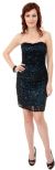 Strapless Short Prom Dress Fully Hand Beaded Sequins in Black/Blue