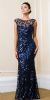 Main image of Boat Neck Sequins Pattern Mesh Long Formal Prom Dress