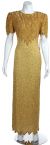 Long Sequin Beaded Leaf Print Cocktail Dress in gold
