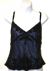 Spaghetti Strapped Silk Beaded Blouse in Black/Blue