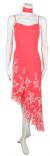 Spaghetti Strap Asymmetric Dress with Floral Design in Coral color