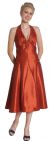 Halter Neck Taffeta Tea Length Party Dress in Rust color
