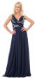 Deep V-Neck Ruched Floor Length Formal Prom Dress in Navy