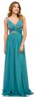 Deep V-Neck Ruched Floor Length Formal Prom Dress in Teal