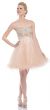 Strapless Beaded Bust Mesh Short Party Prom Dress in Gold