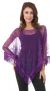 Main image of Boat Neck Mesh Beaded Poncho with Fringes 
