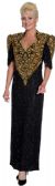 V-Neck Half Sleeves Long Formal Beaded Gown  in Black/Gold