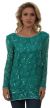 Main image of Round Neck Leaves Sequined Pattern Long Blouse 