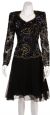 Full Sleeves Knee Length Beaded Bodice Cocktail Dress in Black/Silver