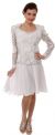 Full Sleeves Knee Length Beaded Bodice Cocktail Dress in White