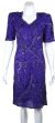 V-Neck Half Sleeves Knee Length Floral Beaded Dress in Royal Blue/Silver
