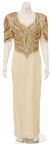 Main image of Full Length Sequin Beaded Leaf Print Evening Dress