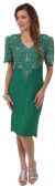 Main image of V-Neck Tea Length Formal Beaded Dress with Half Sleeves