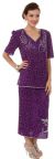 Main image of V-Neck Two Piece Sequined Blouse and Skirt Set