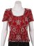 Short Sleeved Hand Beaded Blouse in Red/Silver