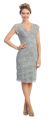V-Neck Short Sleeves Short Formal Party Dress in Lace in Silver