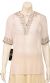 Half Sleeve Sheer Blouse with Zigzag Beading in White/Silver