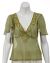 V-neck Short Sheer blouse with Sleeves in Olive/Orange