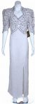 Full Length High Waistline Beaded Dress in White/Silver
