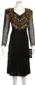 Tea Length Sequin Beaded Cocktail Dress in Black/Gold