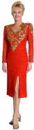 Full Sleeves Medium Length Sequined Cocktail Dress in Red/Gold