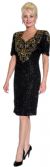 Short Sleeved Handbeaded Short Evening Dress in Black/Gold