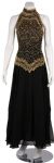 A-Line Halter Neck Beaded Dress. in Black/Gold