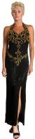 Halter Neck Beaded Long Formal Cocktail Dress with Slit in Black/Gold