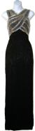 Sleeveless Long Formal Dress with Wrap Style Beaded Bodice in Black/Silver