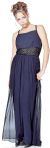 Long Formal Dress with Crossed Back & Beaded Belt  in Black Nite