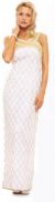 Crossed Front Diagonal Beadwork Formal Beaded Dress in Ivory/Gold