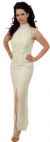 Main image of Turtle Neck Beaded Straight Gown with Front Slit