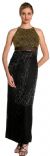 Sheer Waistline & Back Beaded Formal Evening Dress in Black/Gold