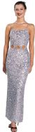 Spaghetti Straps Sequined Long Dress with Keyhole Waist in Silver