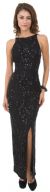 Main image of Boat Neck Floral Beaded Formal Evening Dress with Slit