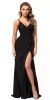 Double Spaghetti Straps Overlay Bodice Long Bridesmaid Dress in Black